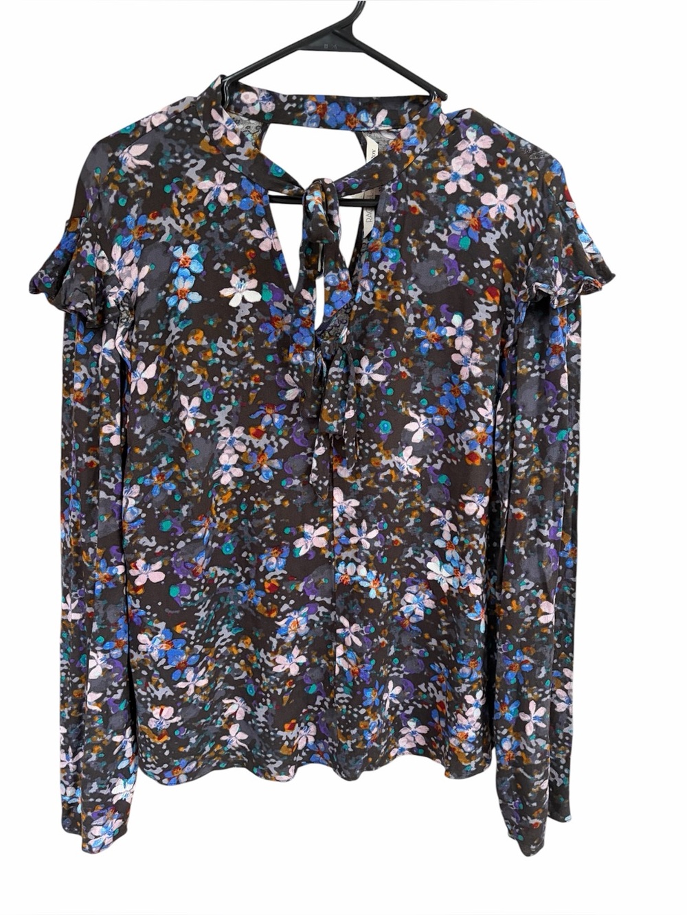 RACHEL Rachel Roy Floral Tie-Neck Long Sleeve Top